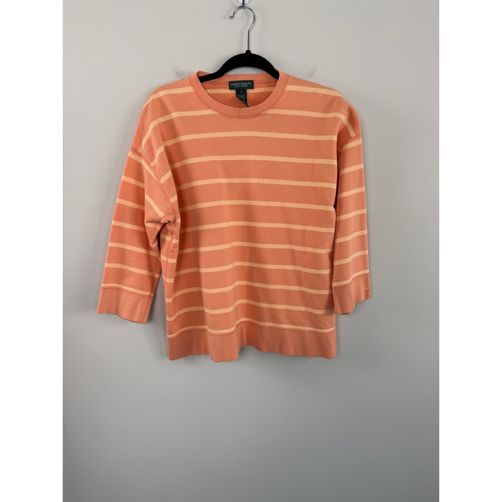 Lauren Jeans Co. Ralph Lauren Striped Oversized Peach L 3/4 Sleeve Sweatshirt